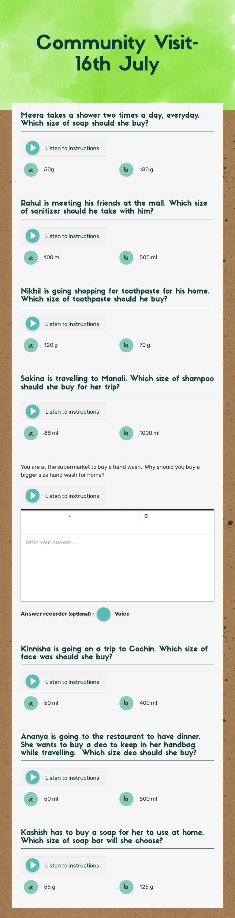 Community Visit- 16th July worksheet preview image