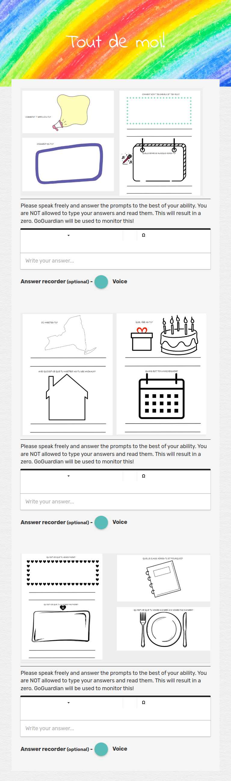 Tout de moi! worksheet preview image
