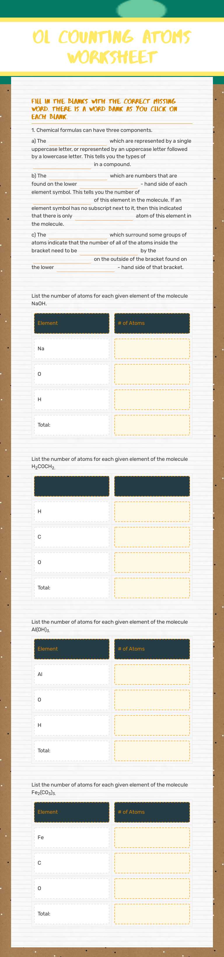 OL Counting ATOMS Worksheet worksheet preview image