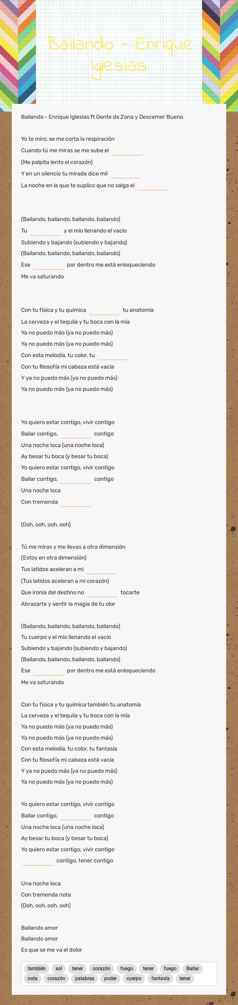 Bailando - Enrique Iglesias worksheet preview image