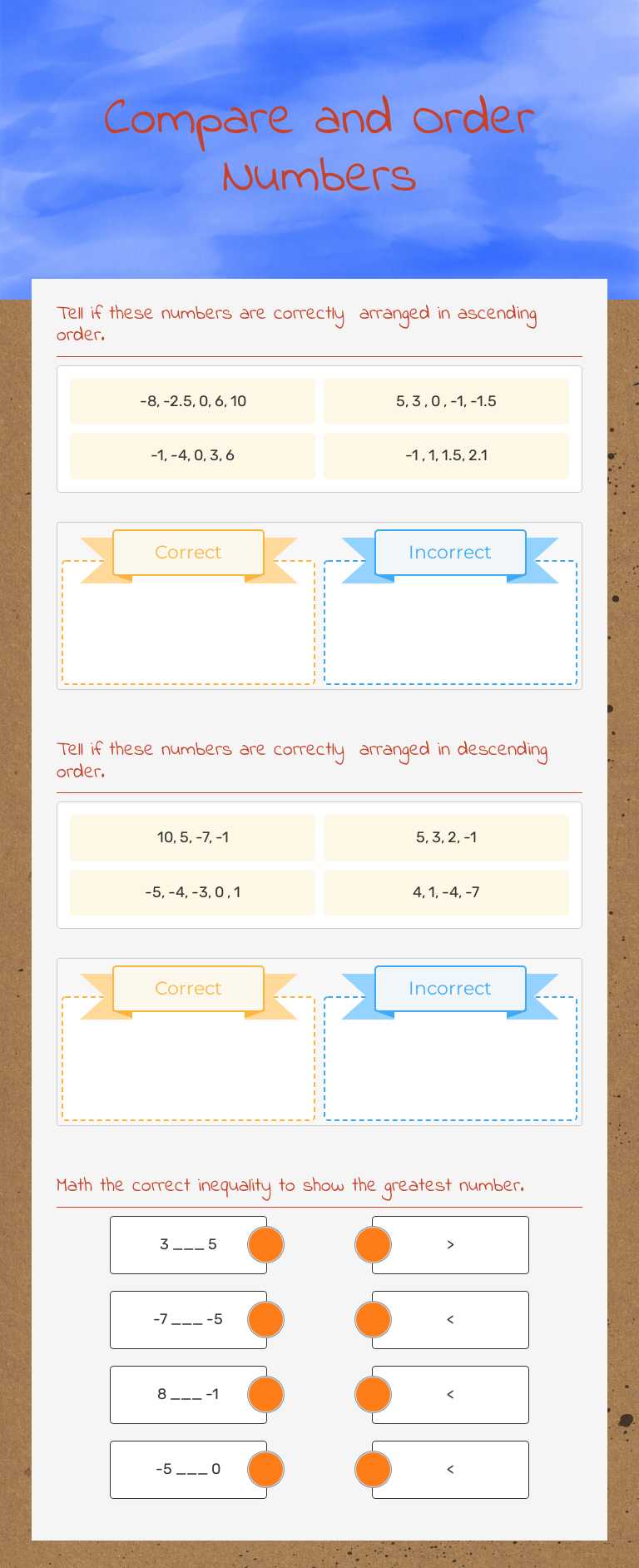 Compare and Order Numbers worksheet preview image
