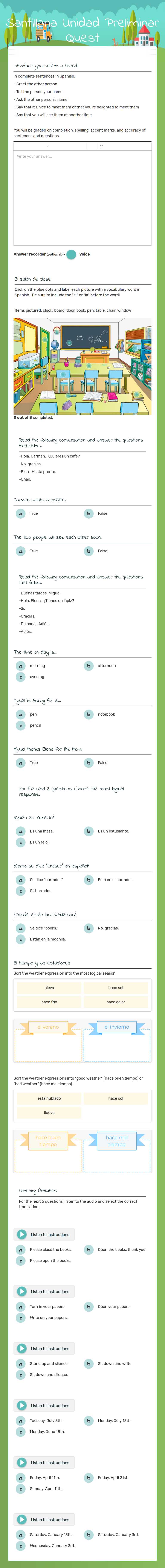 Santillana Unidad Preliminar Quest worksheet preview image