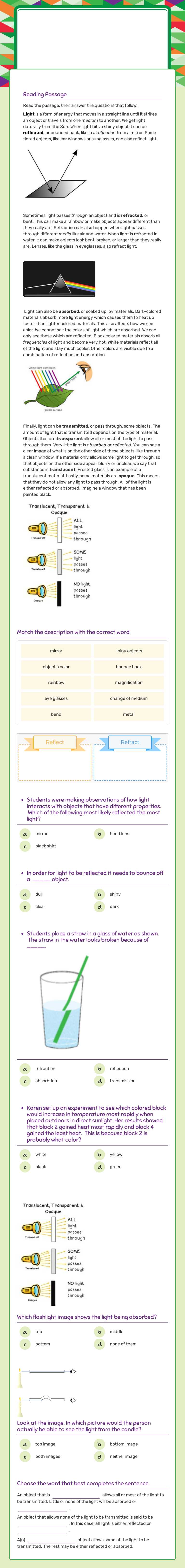 light Behaviors worksheet preview image
