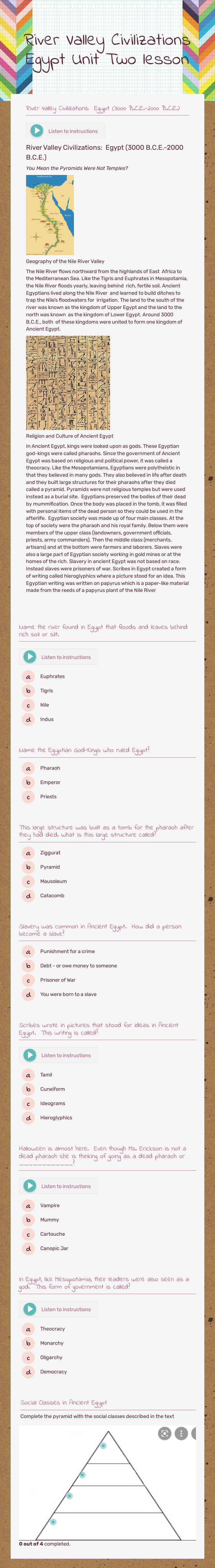 River Valley Civilizations Egypt Unit Two lesson Grade 9 worksheet preview