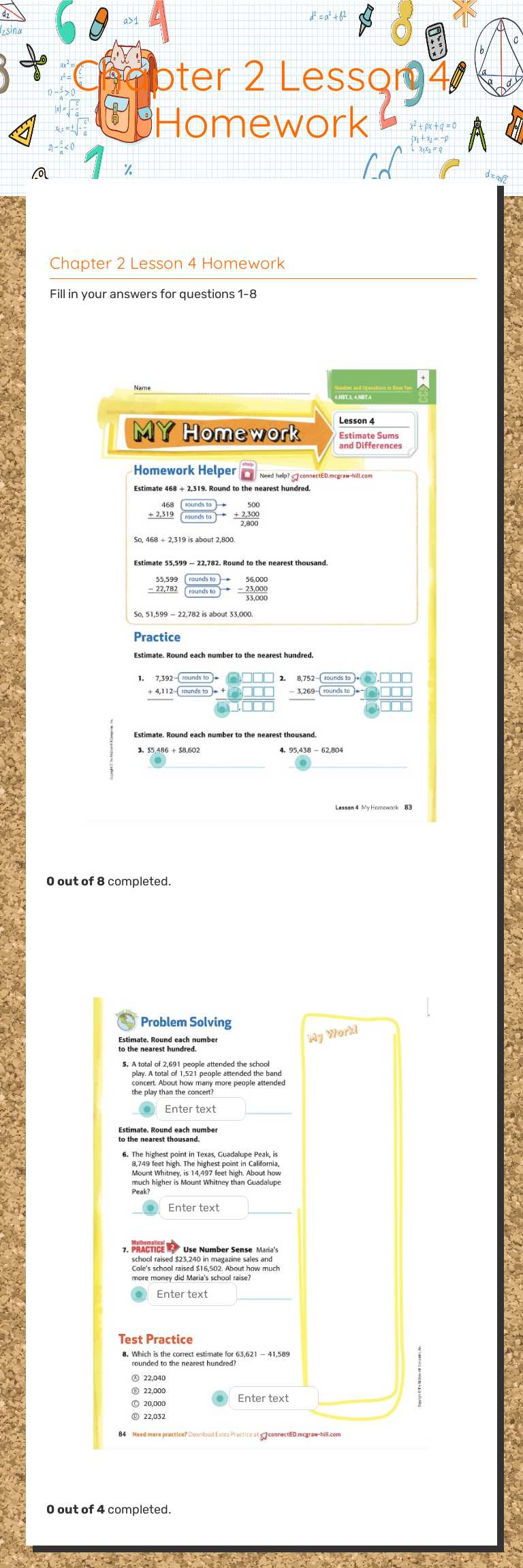Chapter 2 Lesson 4 Homework worksheet preview image