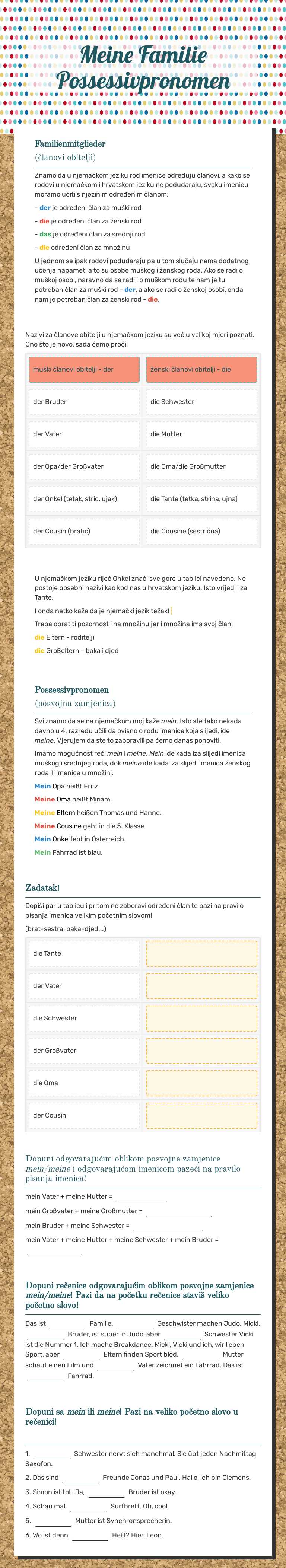 Meine Familie Possessivpronomen worksheet preview image