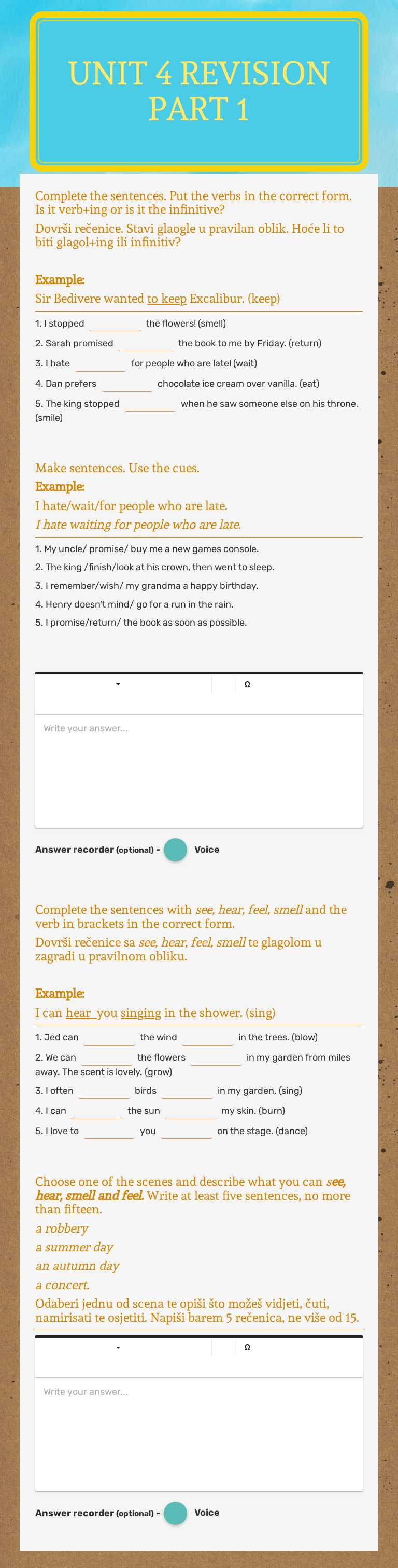 Unit 4 revision part 1 Grade 7 worksheet preview