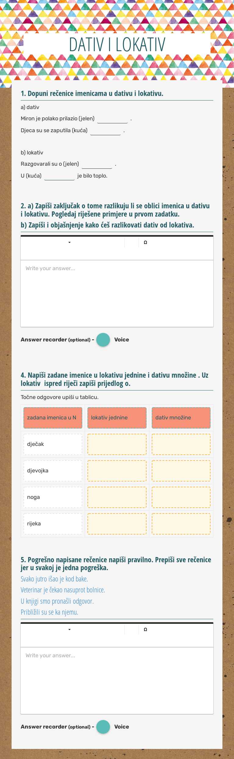 DATIV I LOKATIV Grade 5 worksheet preview