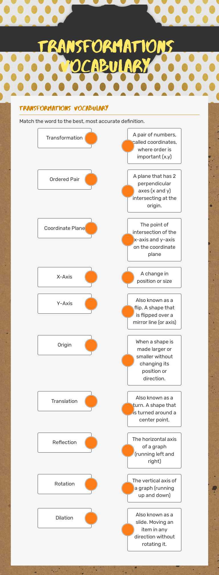Transformations Vocabulary Grade 8 worksheet preview
