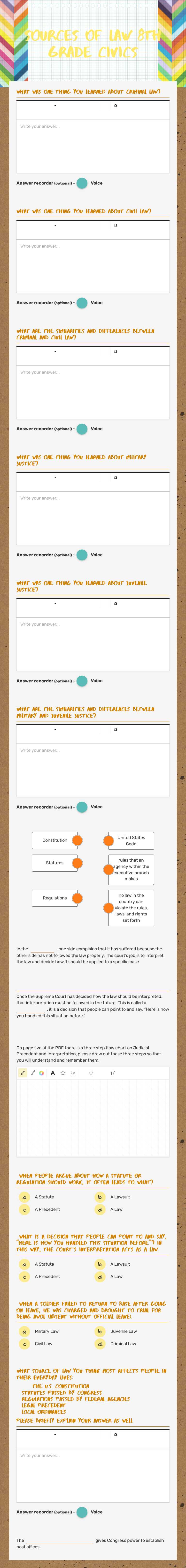 Sources of law       8Th grade Civics worksheet preview image