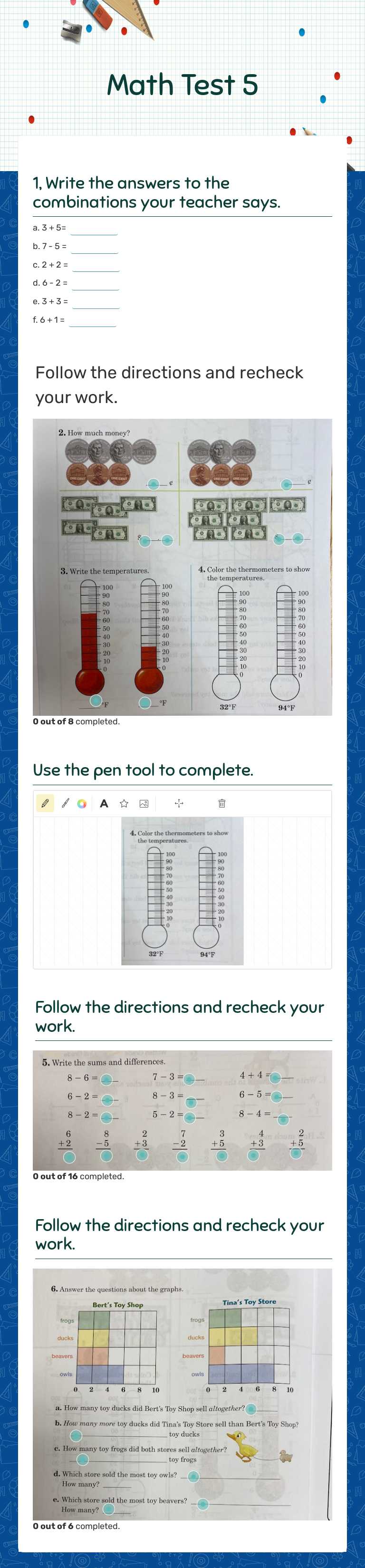 Math Test 5 Grade 2 worksheet preview