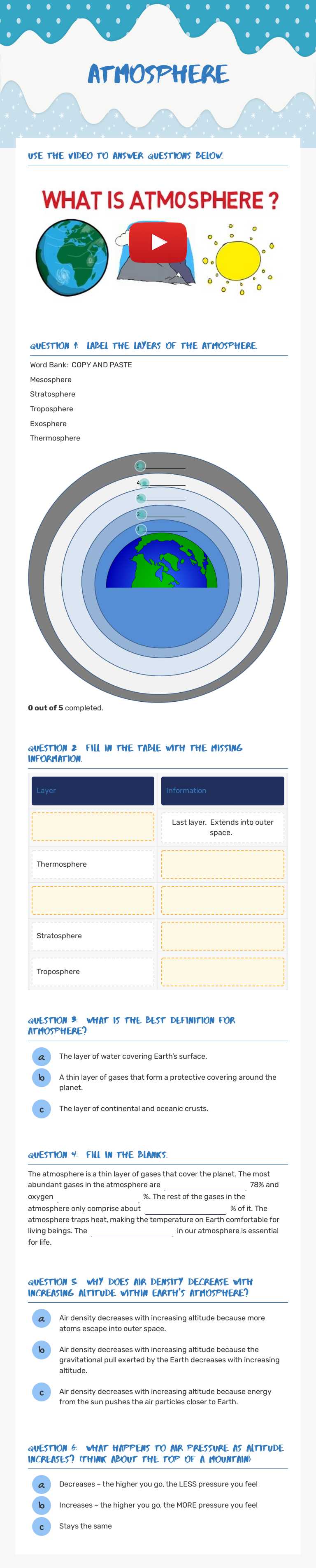 Atmosphere worksheet preview