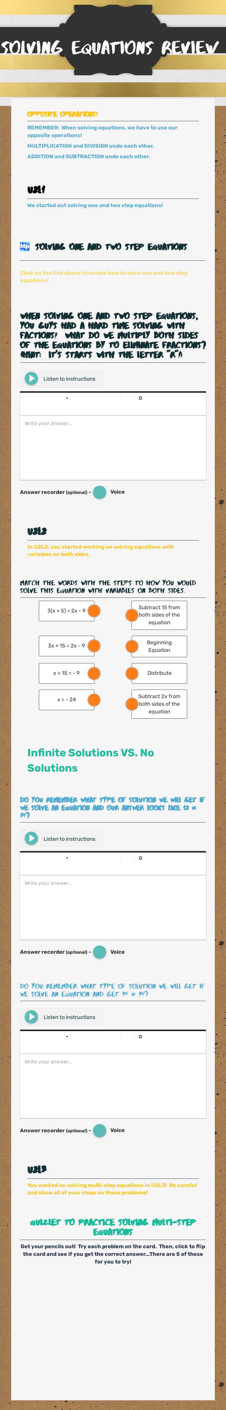 Solving Equations Review worksheet preview image