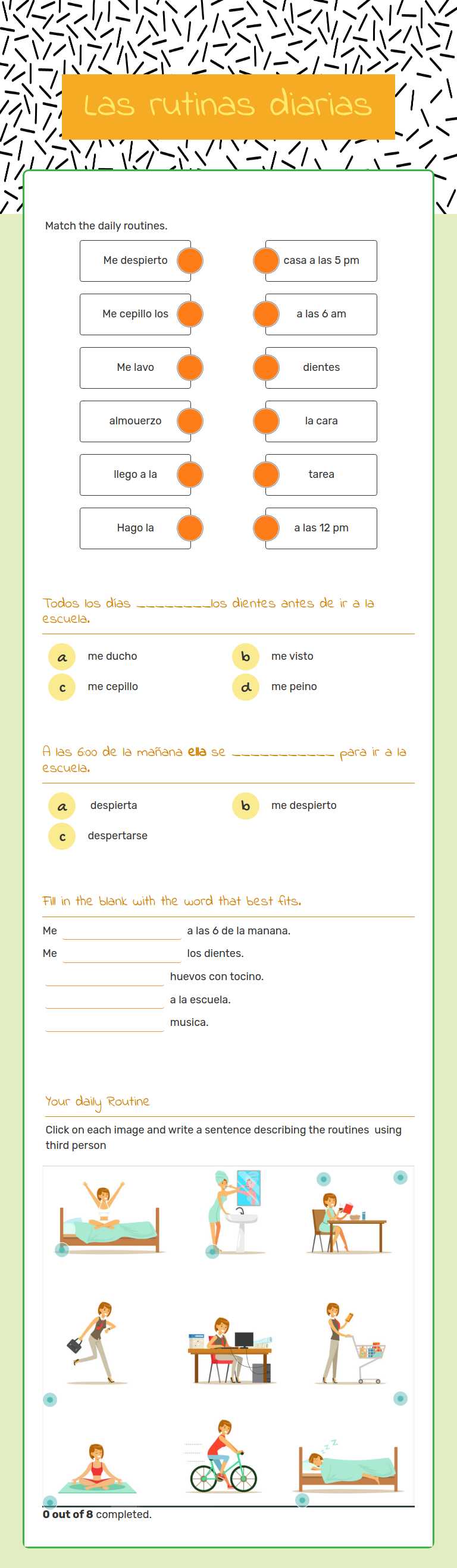 Las rutinas diarias worksheet preview image