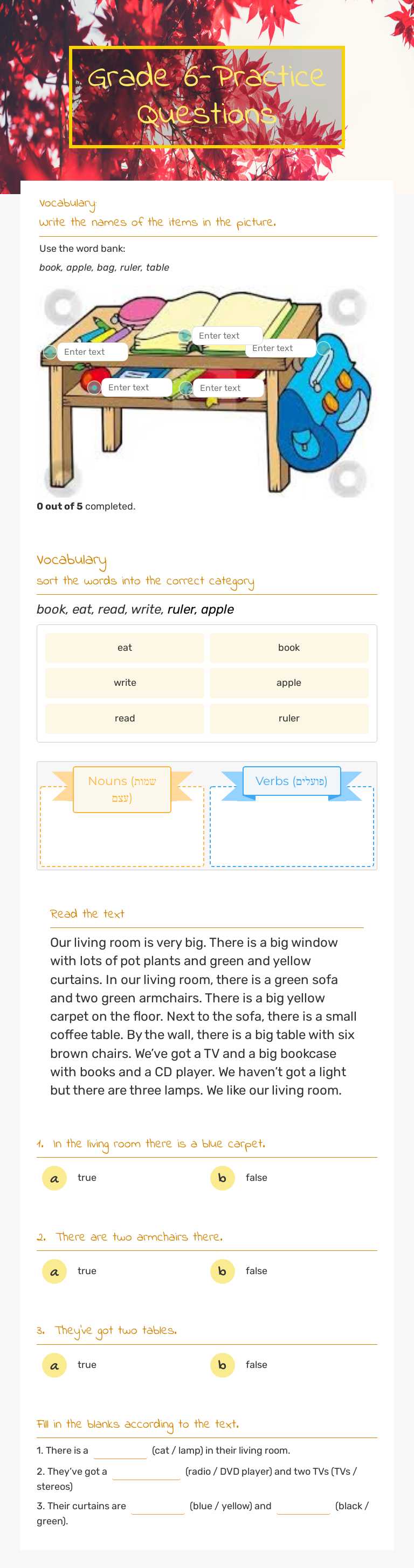 Grade 6-Practice Questions worksheet preview image