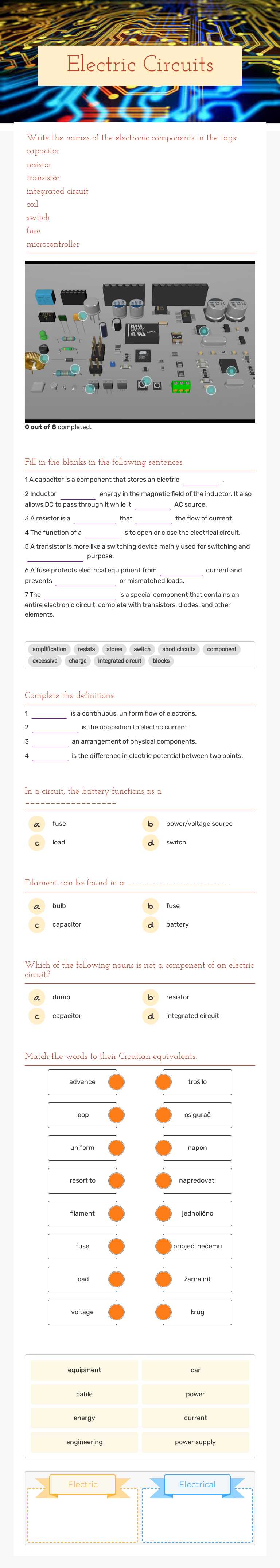 Electric Circuits worksheet preview image