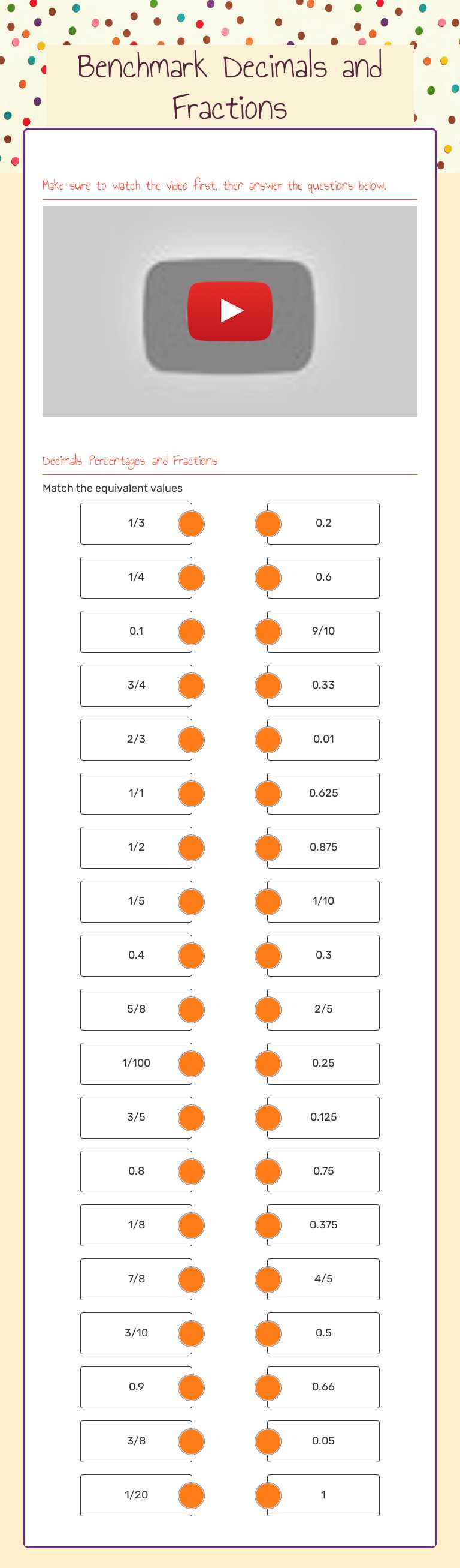 Benchmark Decimals and Fractions worksheet preview image
