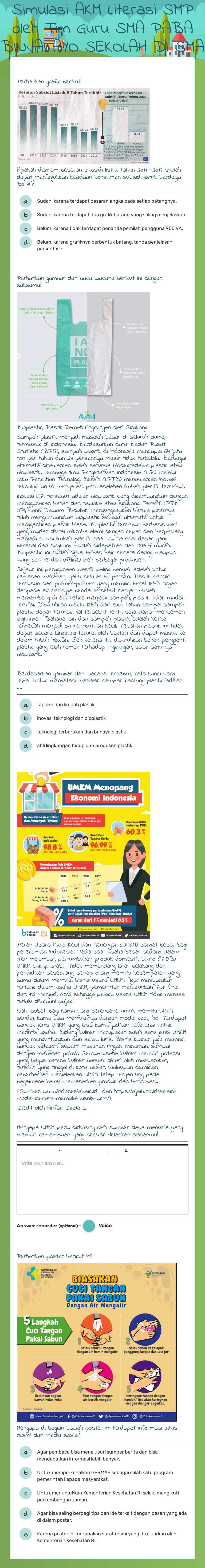 Simulasi AKM Literasi SMP oleh Tim Guru SMA PABA BINJAI AYO SEKOLAH DI SMA PABA worksheet preview image