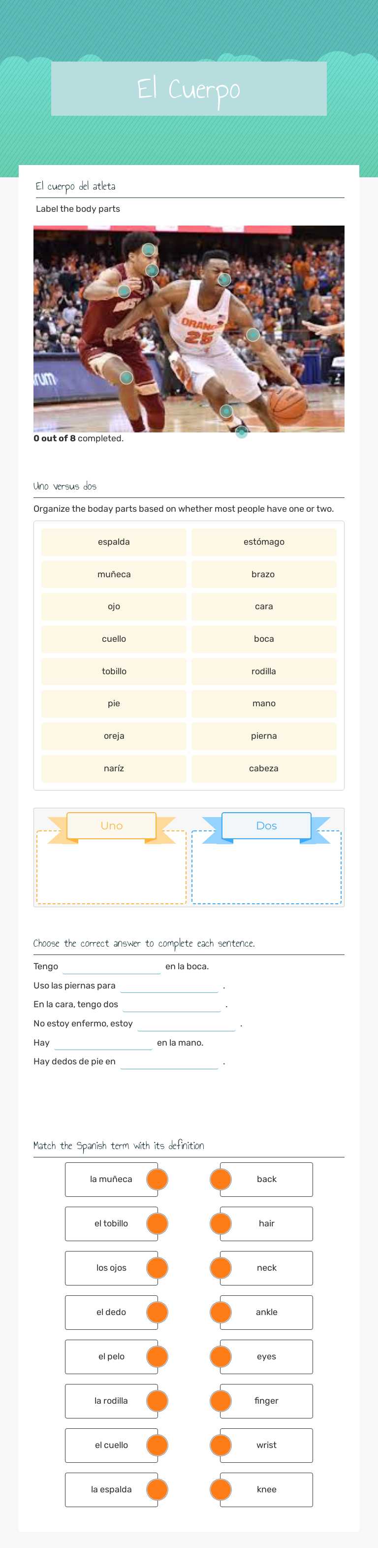 El Cuerpo worksheet preview image
