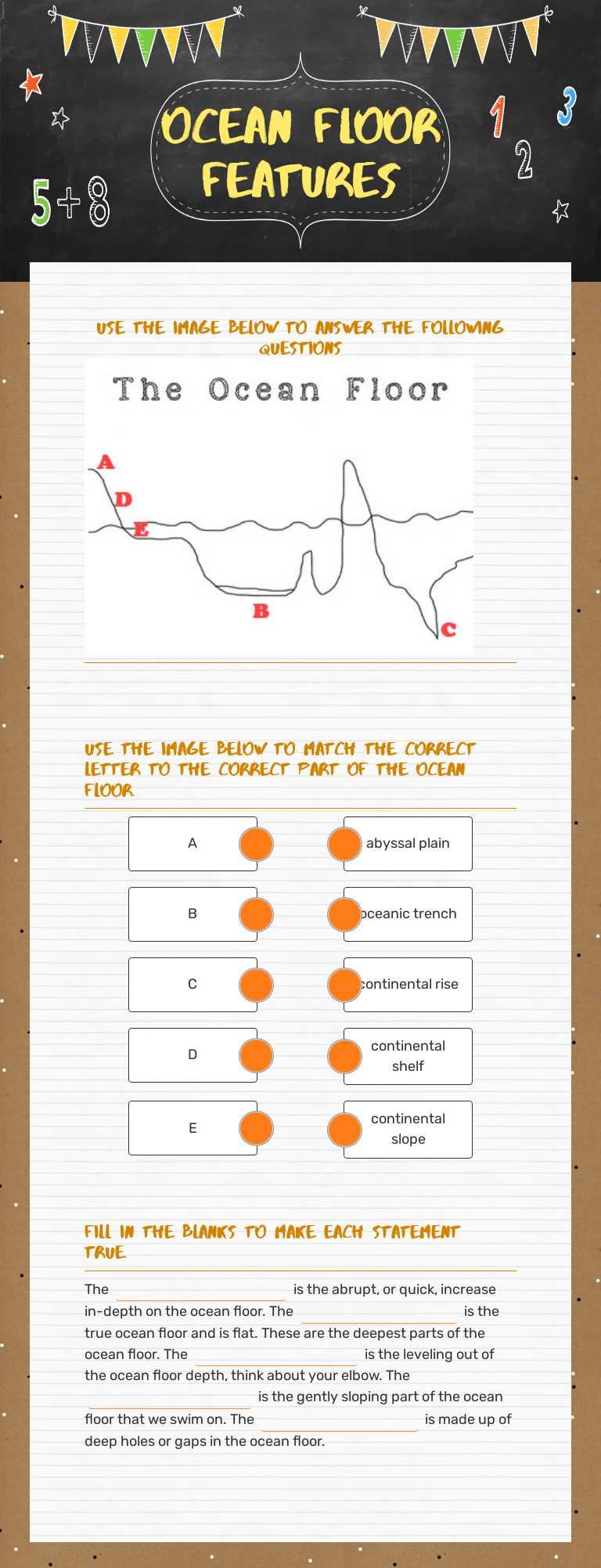 Ocean Floor Features Grade 5 worksheet preview