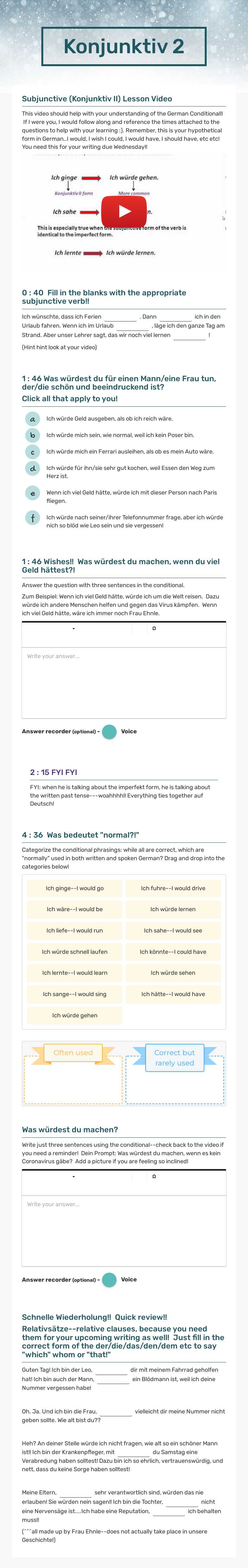 Konjunktiv 2 worksheet preview image