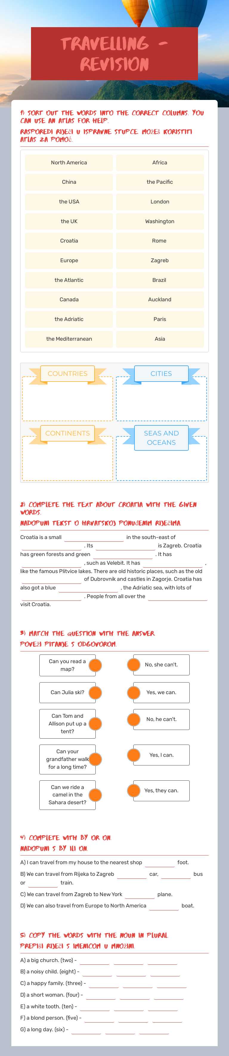 travelling - revision Grade 5 worksheet preview