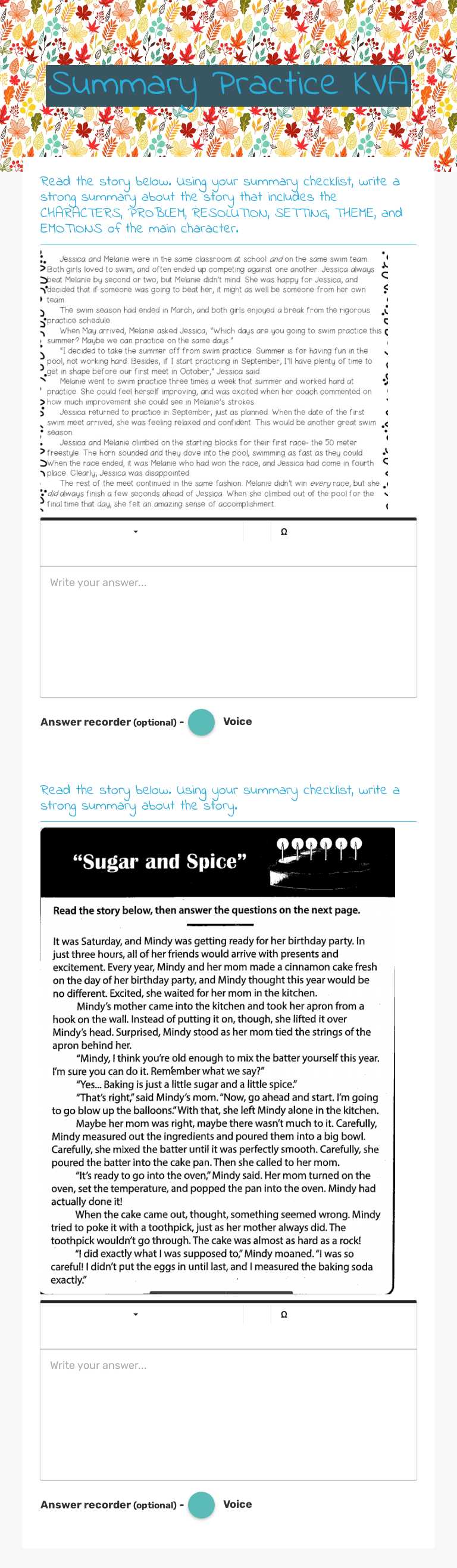 Summary Practice KVA Grade 4 worksheet preview