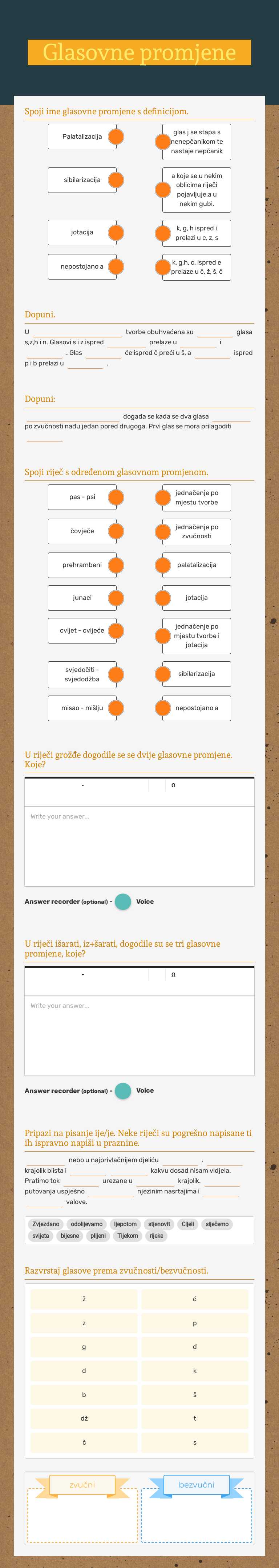 Glasovne promjene Grade 8 worksheet preview
