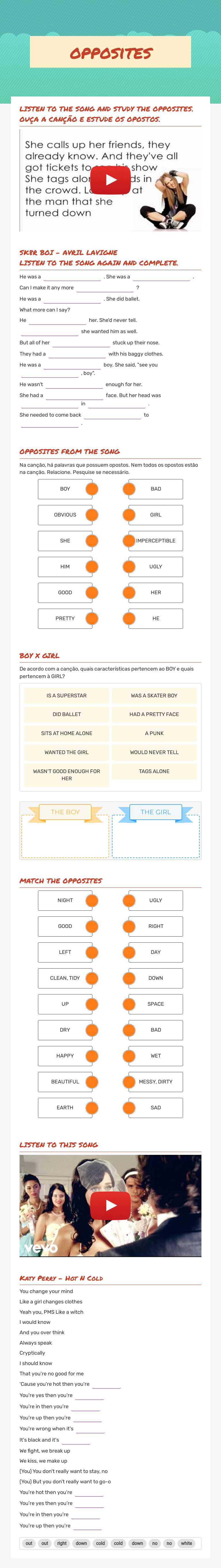opposites worksheet preview image