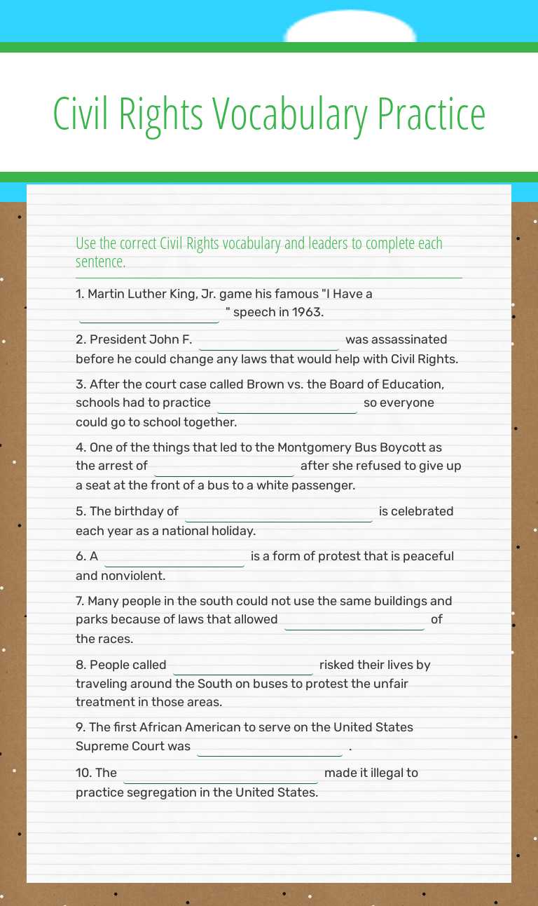 Civil Rights Vocabulary Practice Grade 8 worksheet preview