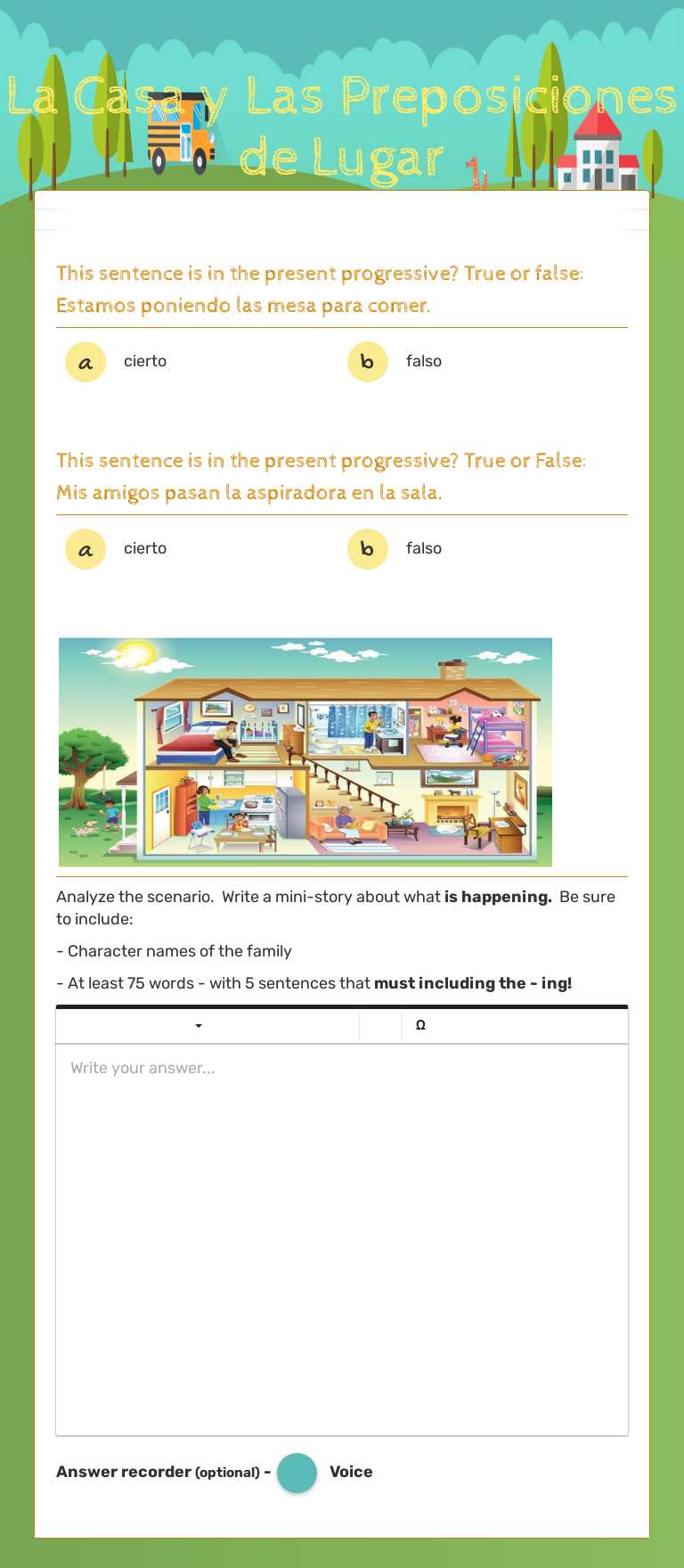 La Casa y Las Preposiciones de Lugar worksheet preview image