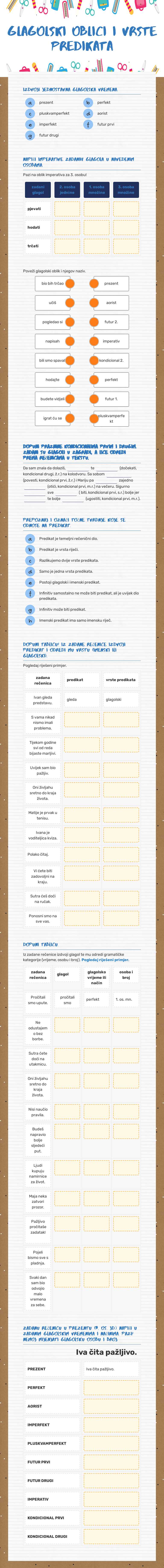GlagolSKI OBLICI I VRSTE PREDIKATA worksheet preview image