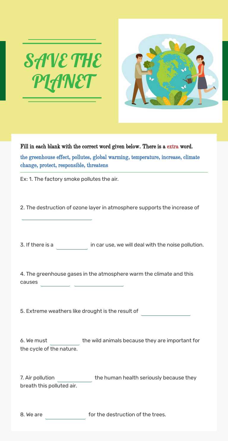 SAVE THE PLANET worksheet preview image