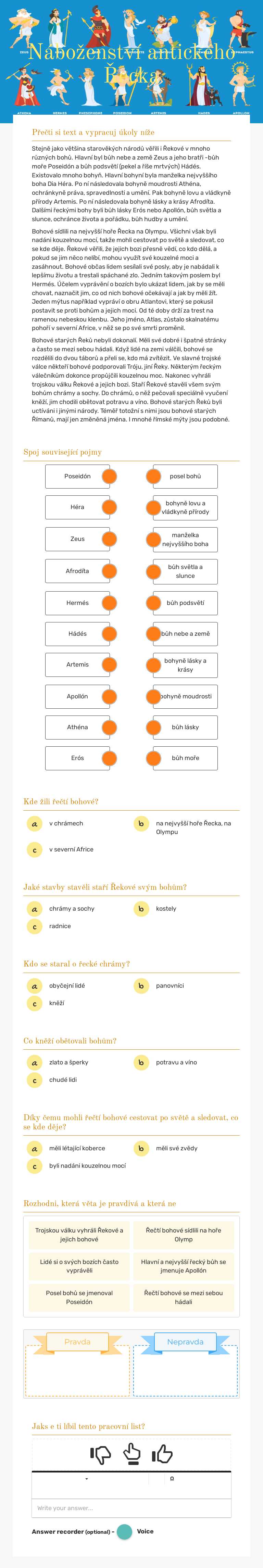 Náboženství antického Řecka worksheet preview image
