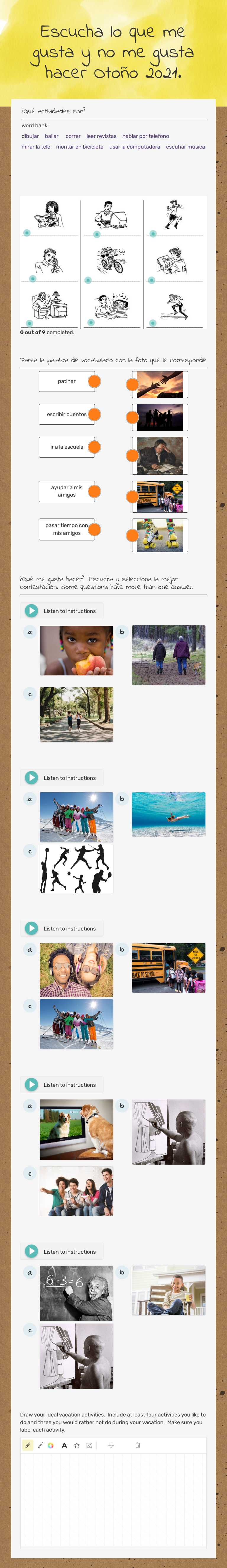 Escucha lo que me gusta y no me gusta hacer Grade 9 worksheet preview