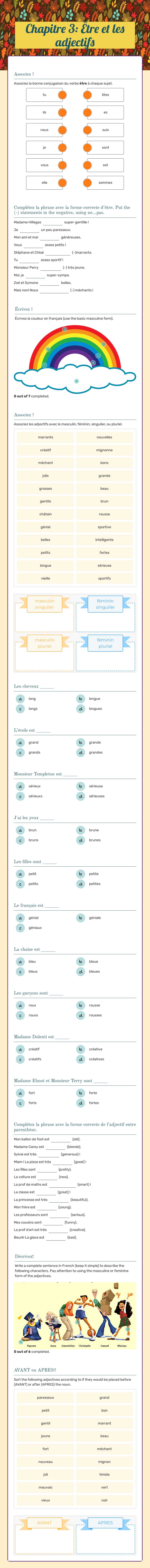 Chapitre 3: 
Être et les adjectifs worksheet preview image