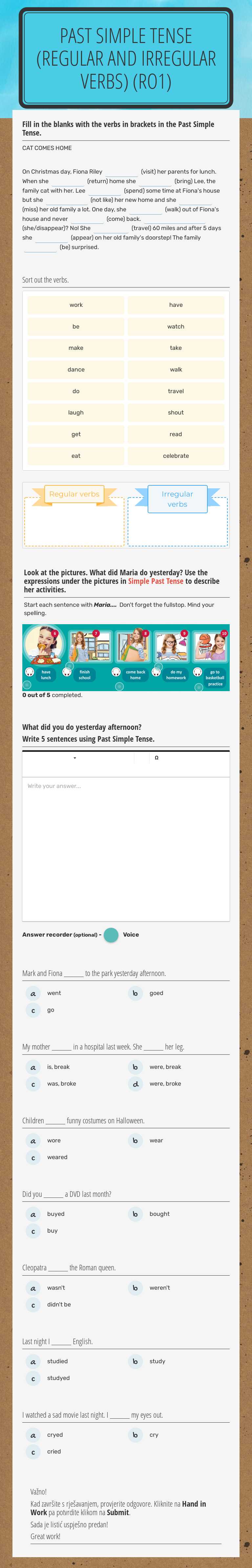 PAST SIMPLE TENSE (regular and irregular verbs) (rO1) worksheet preview image