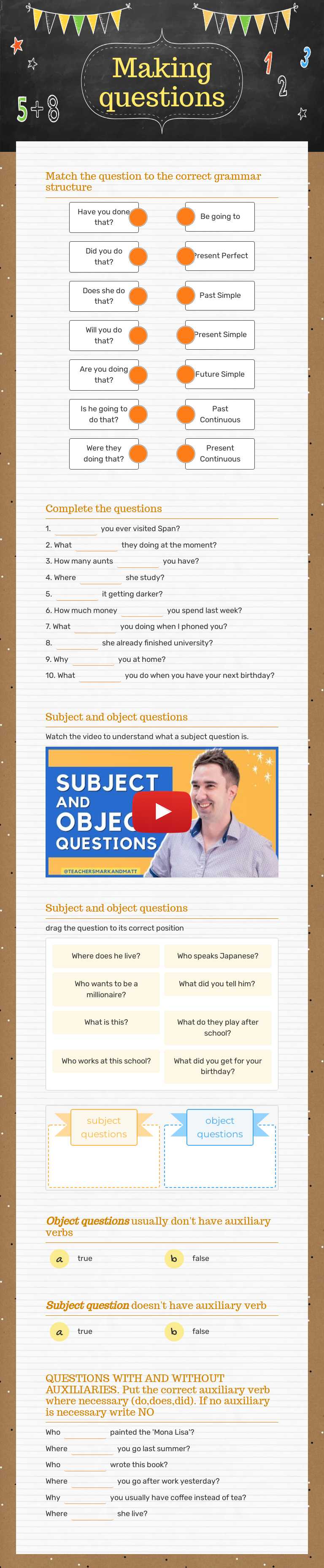 Making questions worksheet preview image