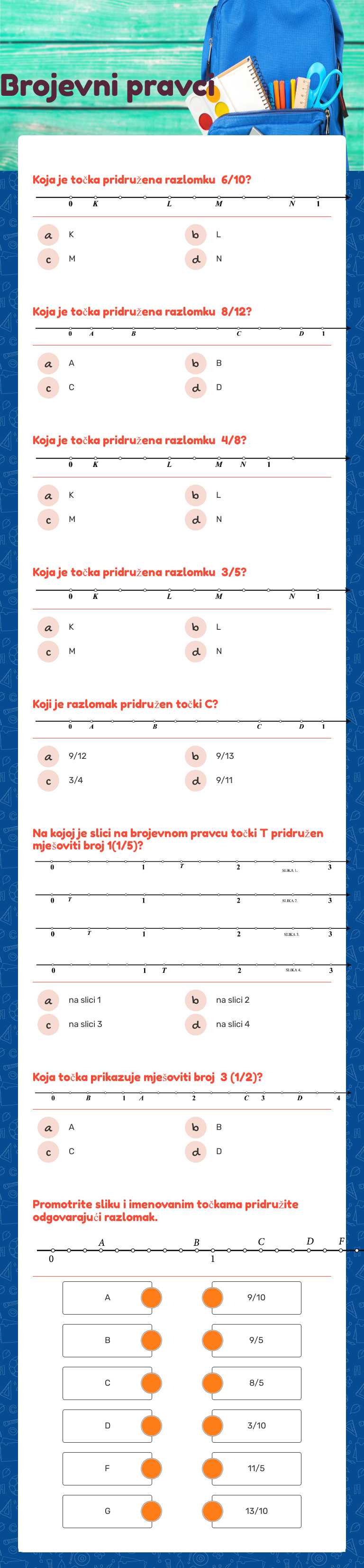 Brojevni pravci worksheet preview image