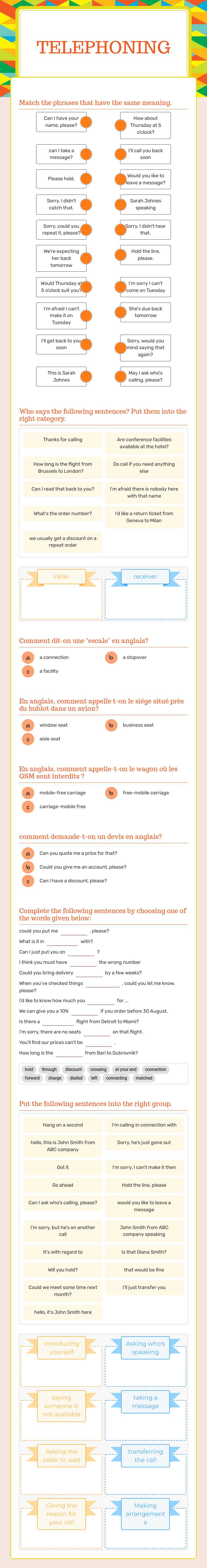 Telephoning worksheet preview image