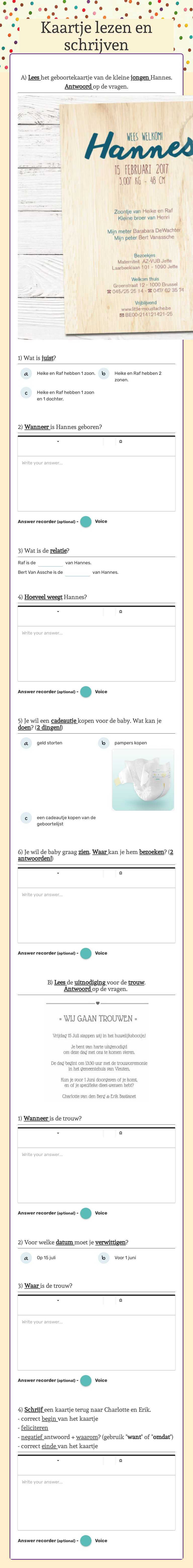 Kaartje lezen en schrijven Grade 2 worksheet preview