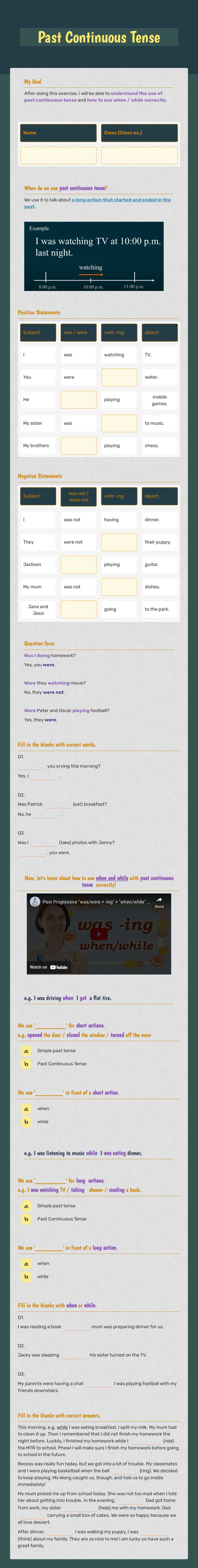 Past Continuous Tense worksheet preview image