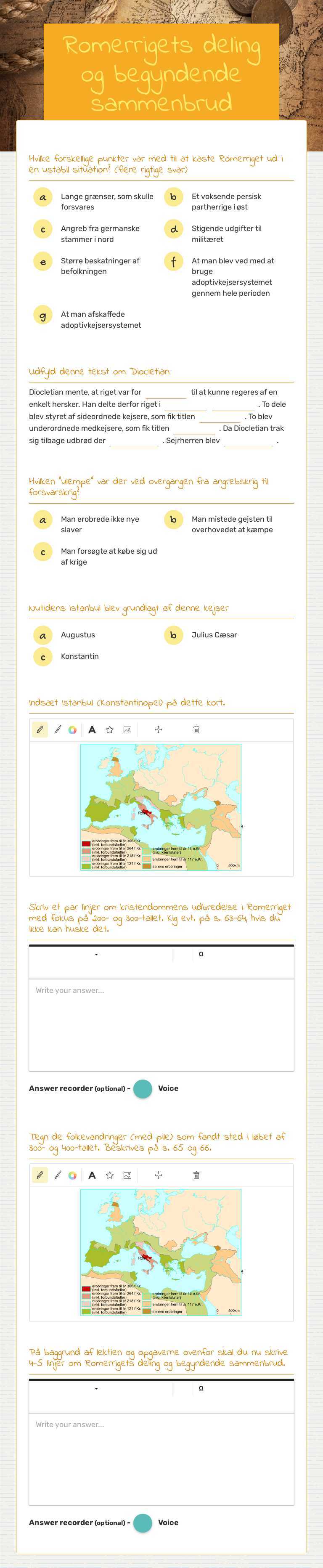 Romerrigets deling og begyndende sammenbrud worksheet preview image