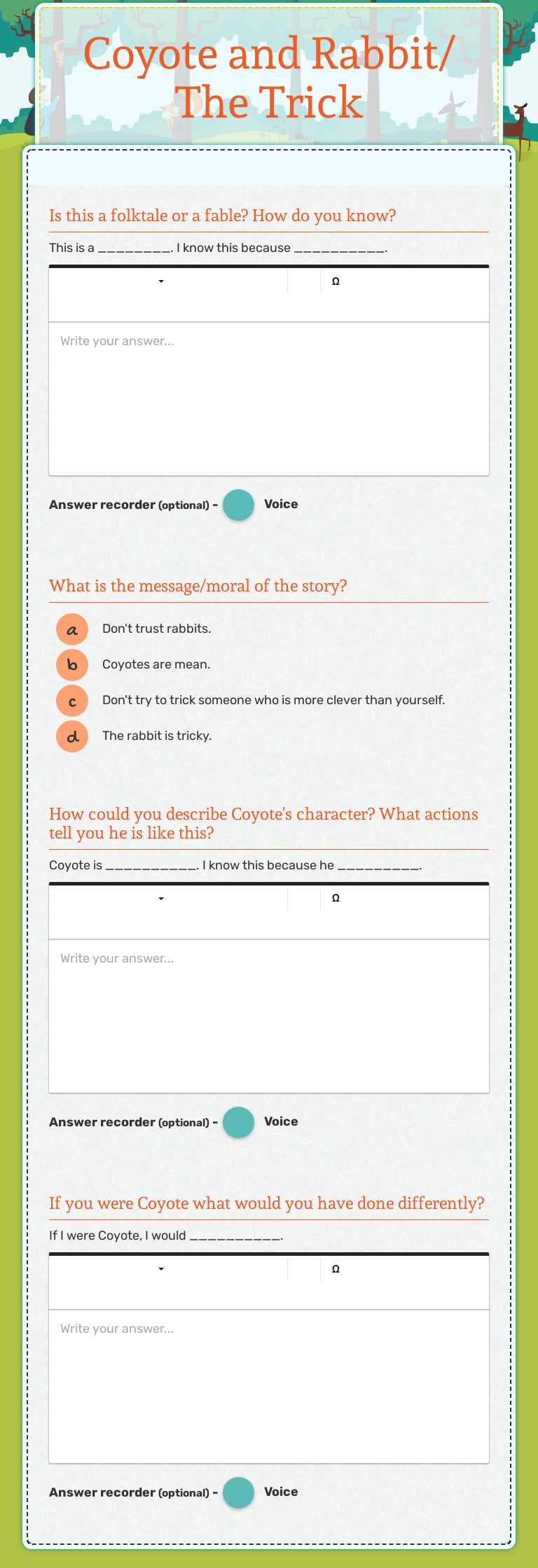 Coyote and Rabbit/ The Trick worksheet preview image