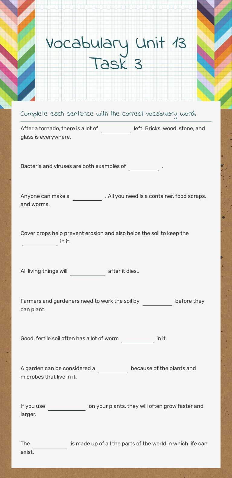 Vocabulary Unit 13 Task 3 Grade 6 worksheet preview