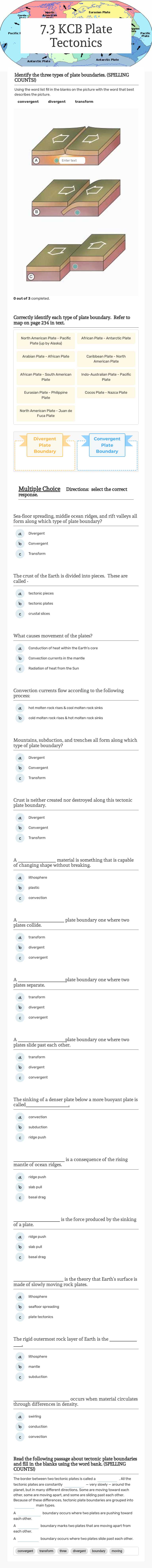 7.3  KCB            Plate Tectonics Grade 6 worksheet preview