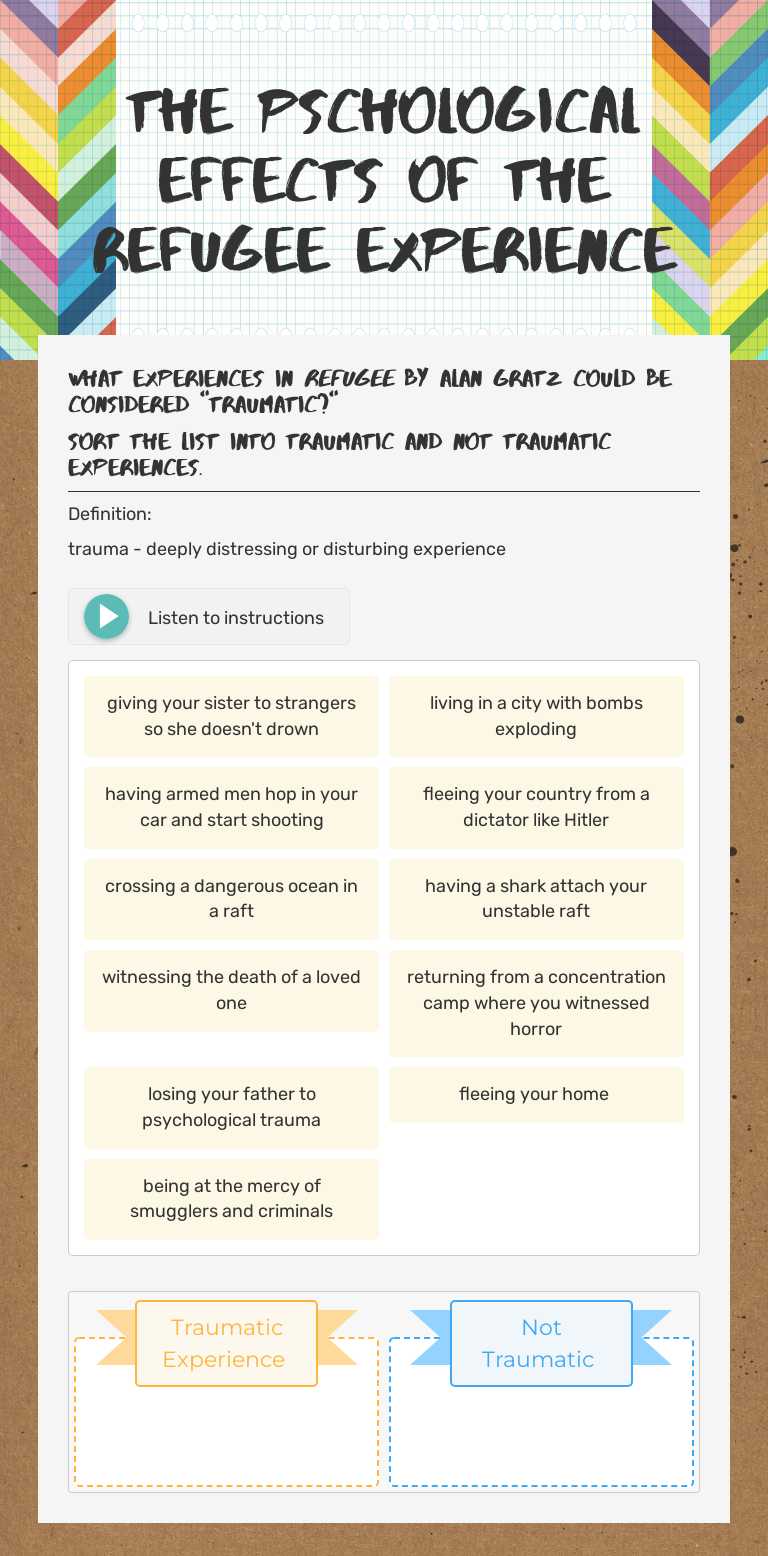 The Pschological Effects of the Refugee Experience Grade 7 worksheet preview