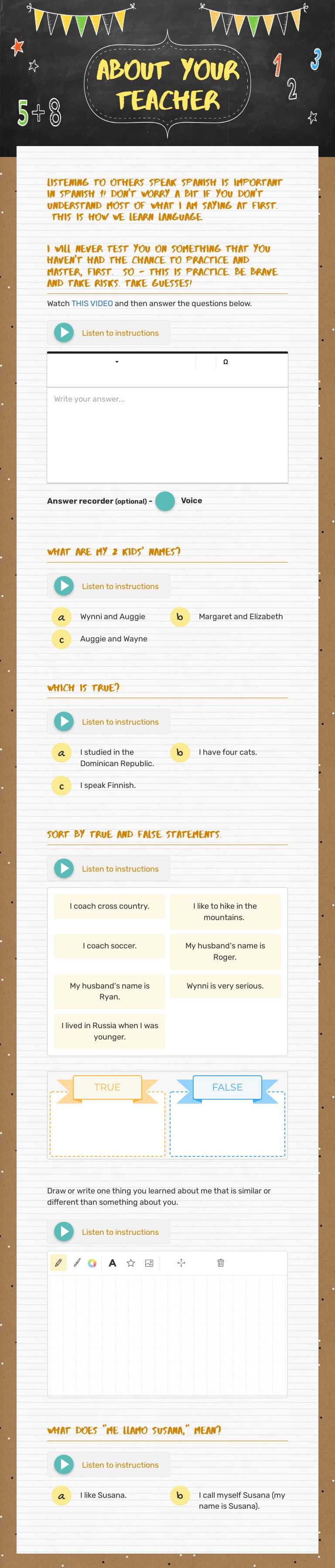 About your teacher Grade 4 worksheet preview