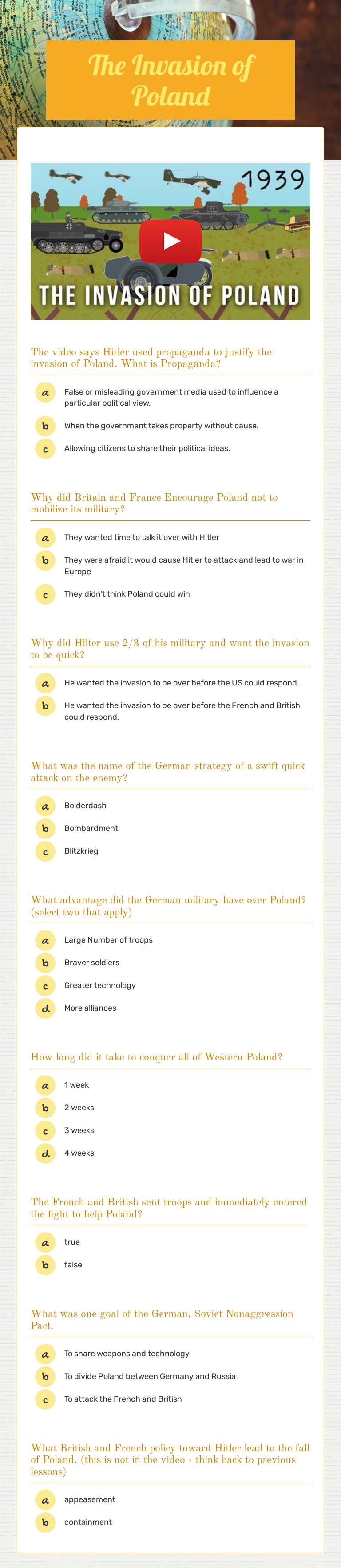 The Invasion of Poland worksheet preview image