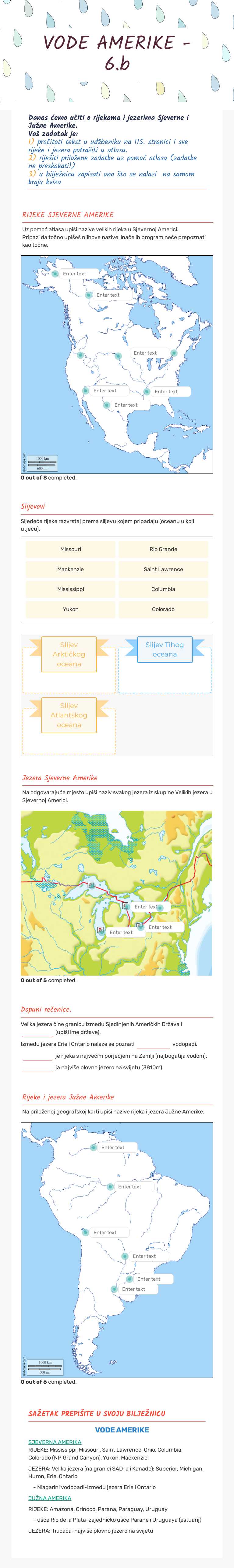 VODE AMERIKE - 6.b Grade 6 worksheet preview